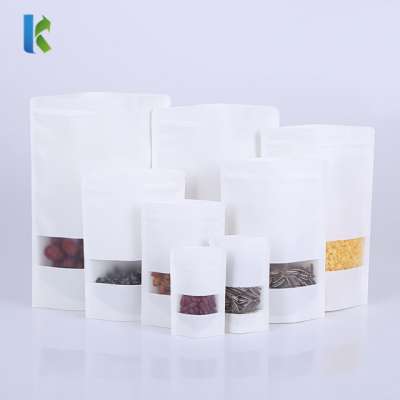 Nut Coffee Stand Up Pouch Grade Food Packaging White Kraft Smell Proof Mylar ZipLock Bags With Matte Window